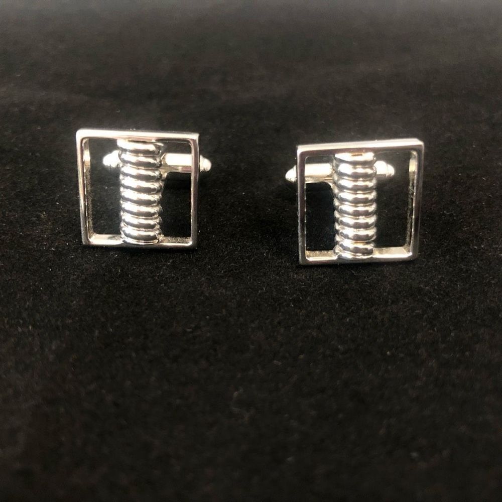 vintage hickok silver tone square cufflinks‎ center bar design made in usa
